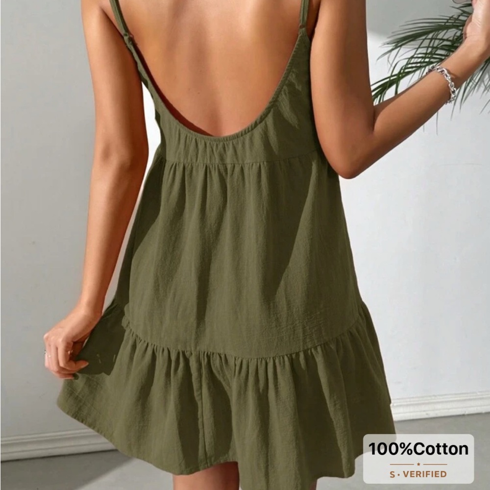 SHEIN Olive Green Tiered Mini Dress - Picture 2 of 3
